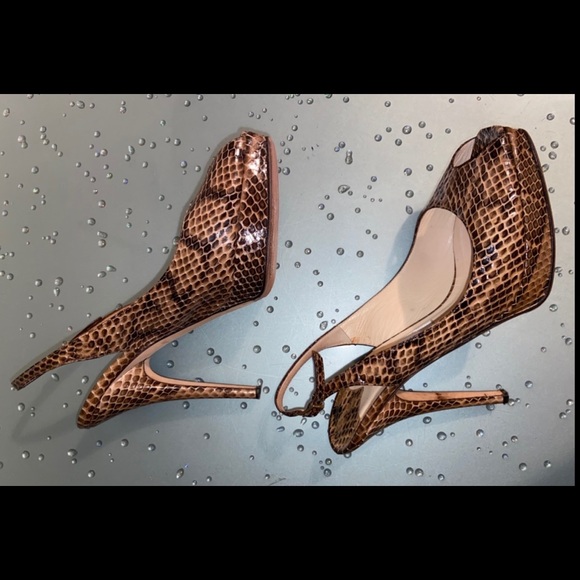 JIMMY CHOO Python Snakeskin Peep Toe Heels 37.5 - Picture 3 of 9